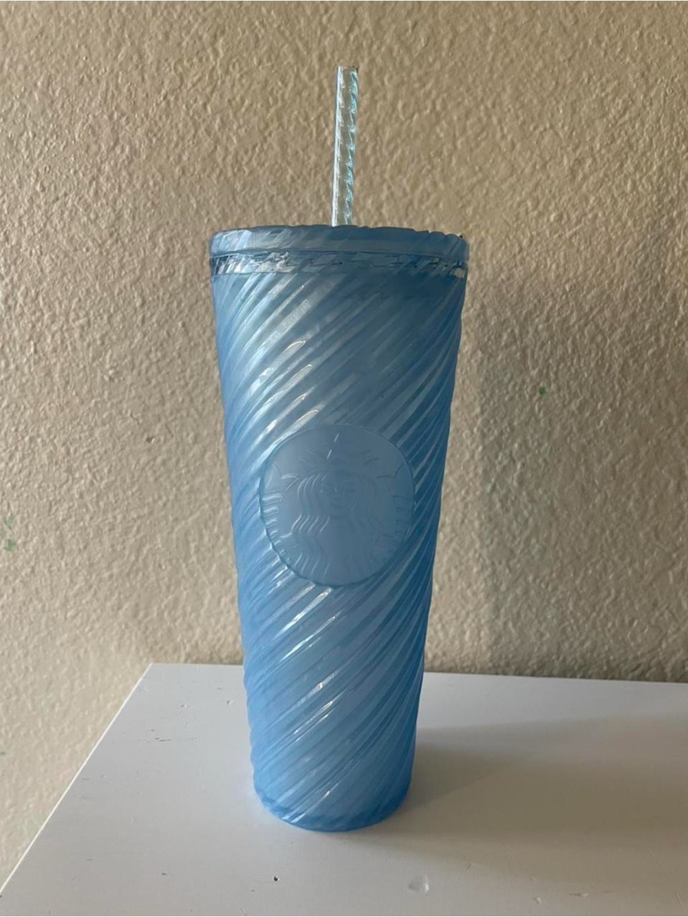 Starbucks Light Blue Swirl Reusable Cold Cup with Straw